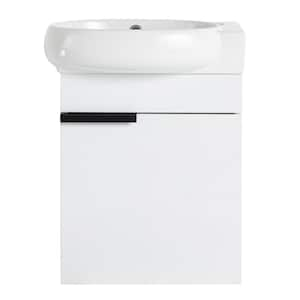 17 in. W x 12 in. D x 21 in.H Single Sink Wall Mounted Bath Vanity in White with Gloss White Ceramic Top