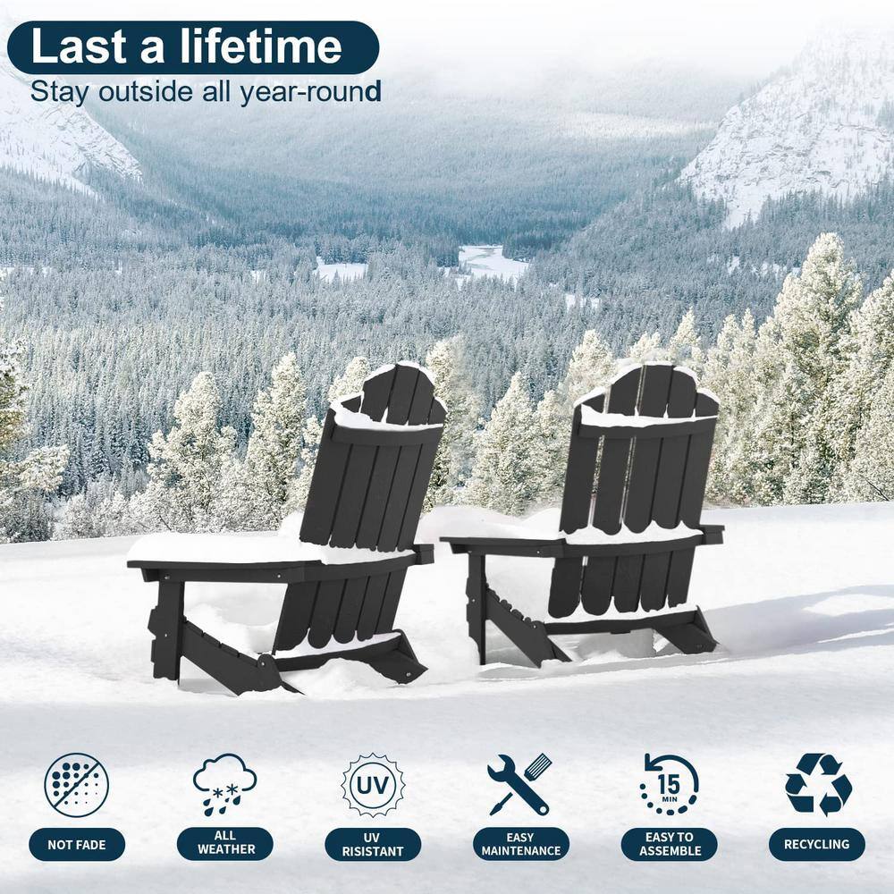 Black Plastic Folding Adirondack Chairs Set of 4