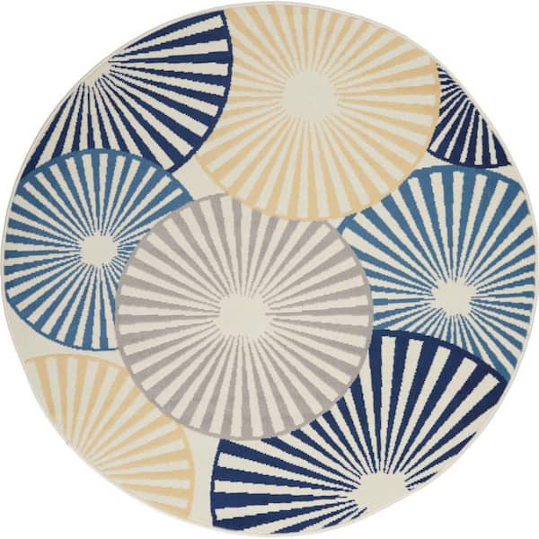 Grafix White 5 ft. x 5 ft. Geometric Contemporary Round Rug