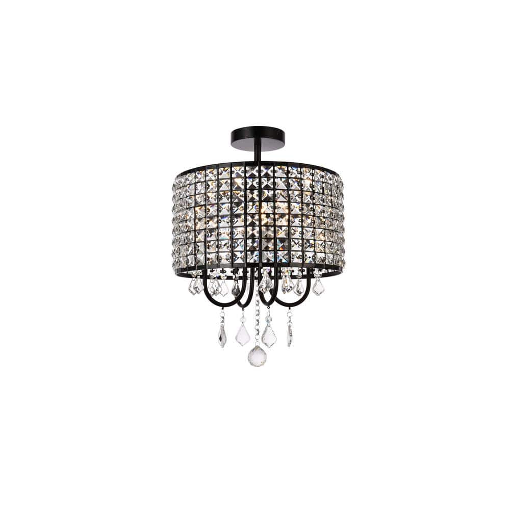 Timless Home 14 in. 4-Light Transitional Black Flush Mount with No Bulbs In