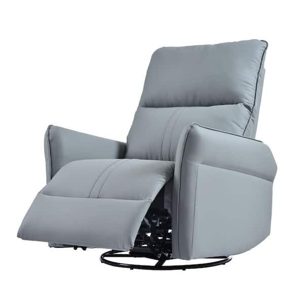 Ernest Modern Blue Gray Upholstered Faux Leather Swivel Rocker Recliner Chair with Pull Ring, Side Pockets