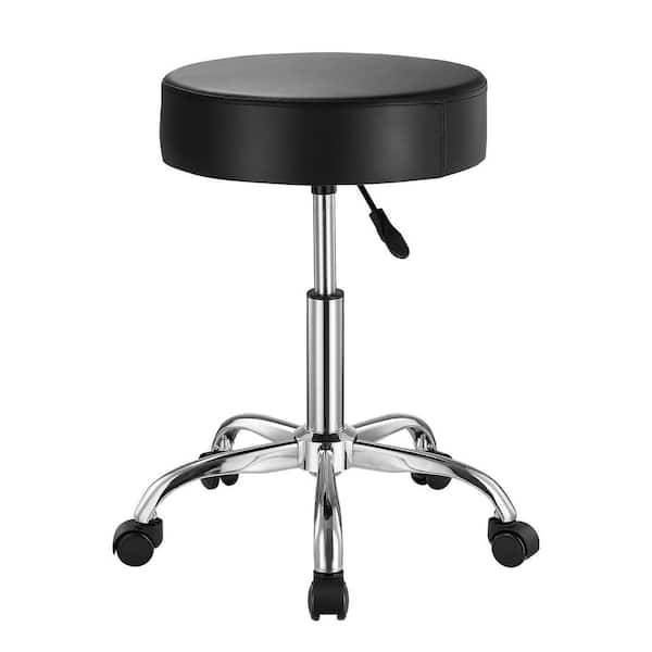 Rolling Stool with Wheels, 450 lbs. Capacity, Round, Height Adjustable, Thickened PU Leather, for Salon, Spa, Black