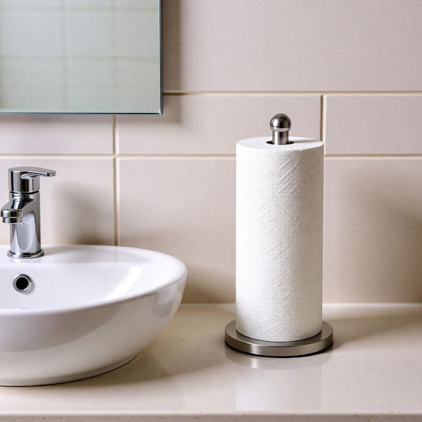 Freestanding Stainless Steel Paper Towel Holder with Weighted Base, 1-Handed Tear, Brushed Nickel