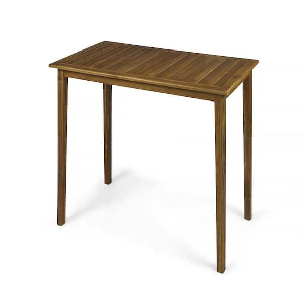 Teak Outdoor Minimalist Acacia Wood Rectangle Bar Table， Weather-Resistant 40" High Top Table for Patio, Garden