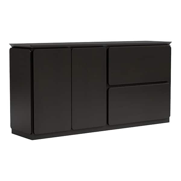 Shelun Black Wenge Wood 71 in. Buffet Server with Rounded Corner and Hidden Drawers