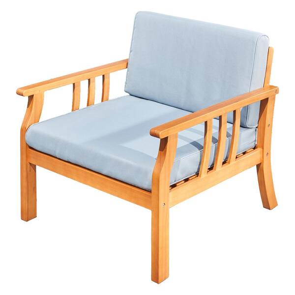 Tunearary 33*33*29 in, Wooden Garden Lounge Chair for 1 Person, Brushed Finish with Cushion, Brown