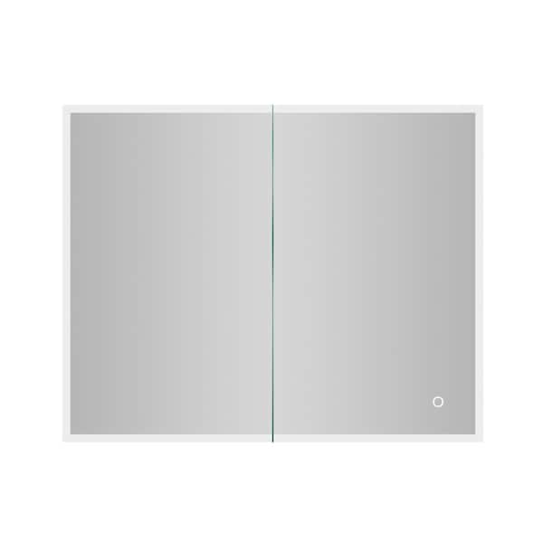 Unbranded 30 in. W x 24 in. H Large Rectangular Silver Aluminum Surface Mount Medicine Cabinet with Mirror