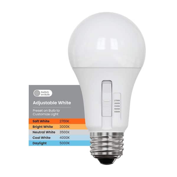 60-Watt Equivalent A19 Dimmable 90 CRI E26 LED Light Bulb Selectable White (2700K/3000K/3500K/4000K/5000K) 4-Pack