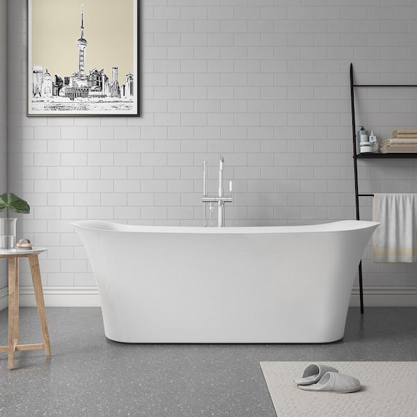 ROSWELL Gorizia 59 in. x 31.5 in. Acrylic Flatbottom Soaking Bathtub in White