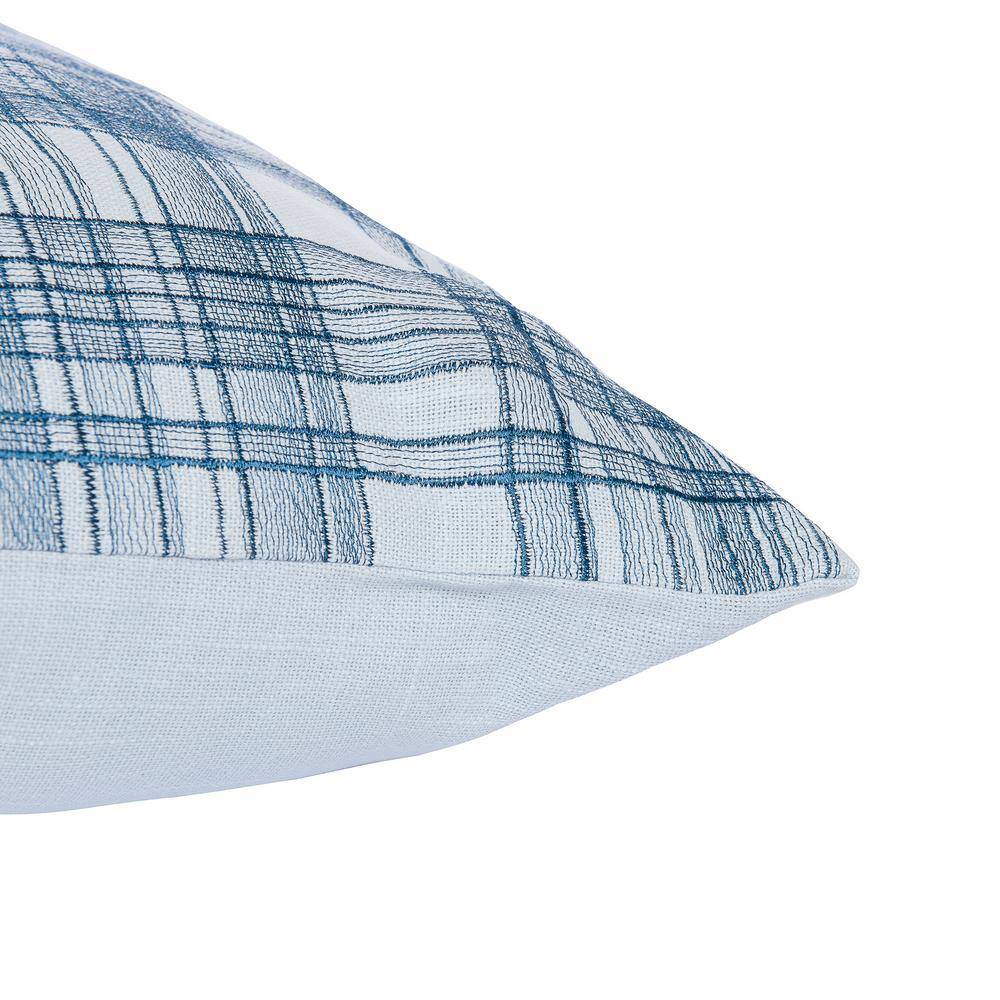 Blue Contemporary Checkered Hand-Woven Cotton Blend Throw Pillow