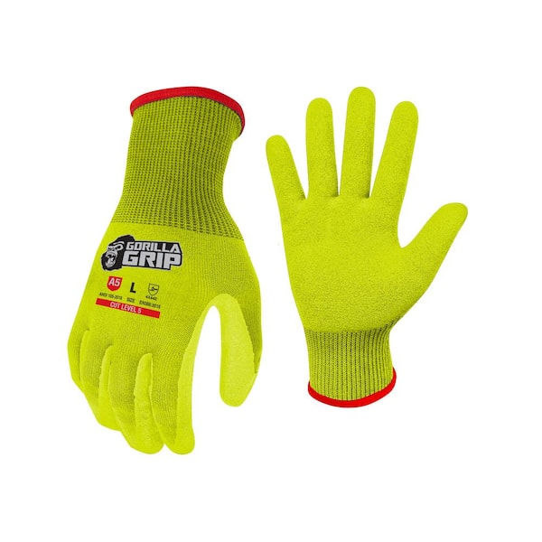 GORILLA GRIP Extra Large Precision Grip ANSI A5 Cut Hi-Vis Resistant Work Gloves