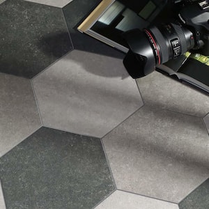 Traffic Hex Dark Grey 8-5/8 in. x 9-7/8 in. Porcelain Floor and Wall Take Home Tile Sample