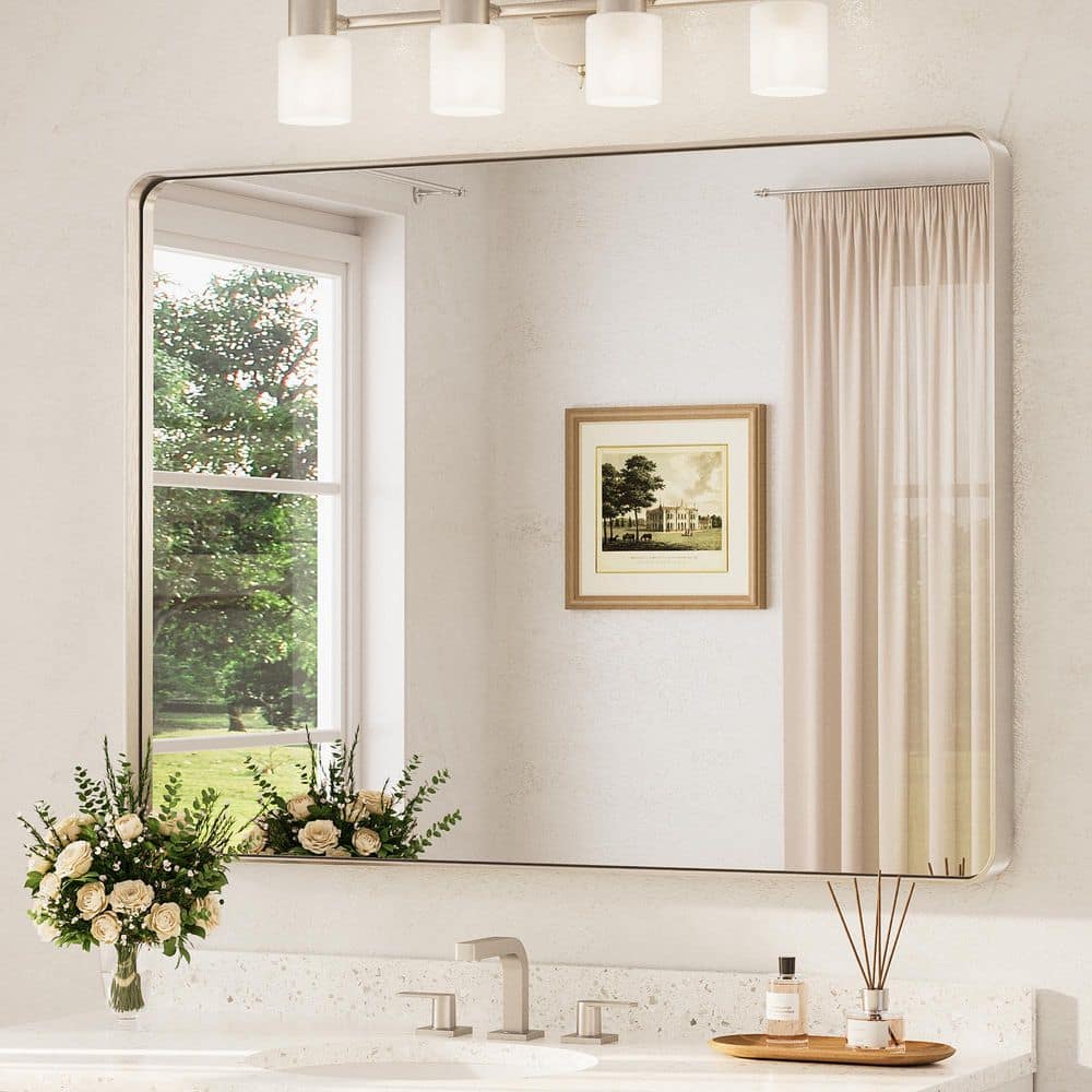 Brushed Nickel Bathroom Mirror Rectangular