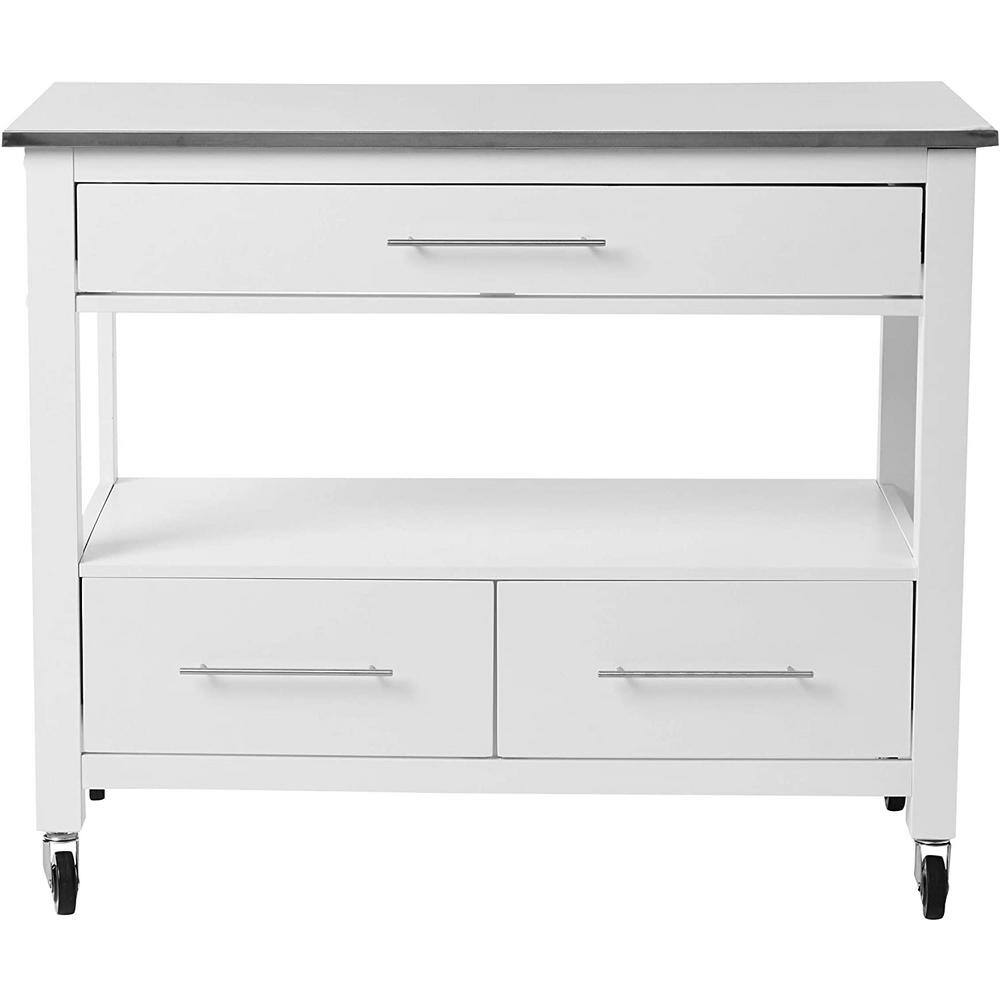 Westsky 43 in. Wide White Modern Mobile Kitchen Island Cart