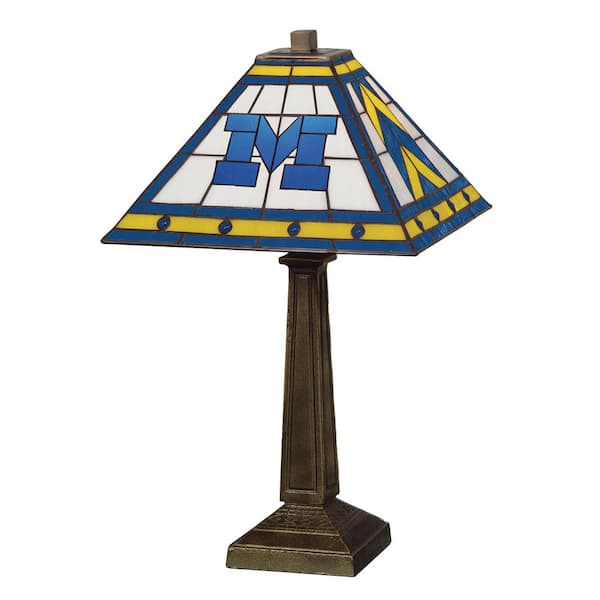 The Memory Company NCAA - 23 in. Antique Bronze Stained Glass Mission Lamp- Michigan