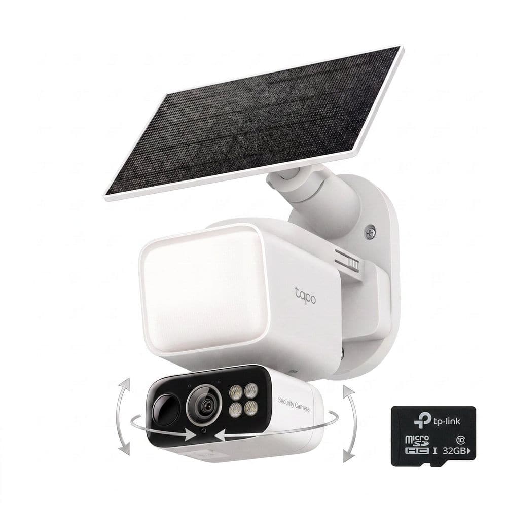 TP-LINK Tapo 2k Solar Charged Battery Powered Pan/Tilt Floodlight Security Camera, 360º AI Tracking, No Subscription Fees