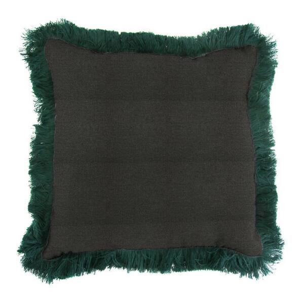 Jordan Manufacturing Sunbrella Spectrum Carbon Square Outdoor Throw Pillow with Forest Green Fringe