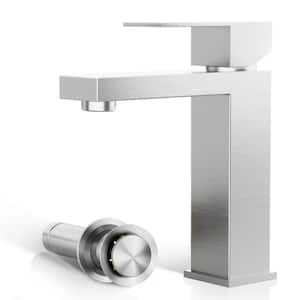 Single Handle Bathroom Faucet, Single Hole Vanity Sink Faucet with Pop- Up Drain and Water Supply Lines Brushed Nickel