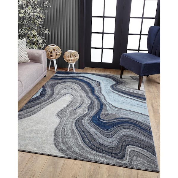 Arte Blue 5 ft. x 8 ft. Watercolor Mid-Century Area Rug