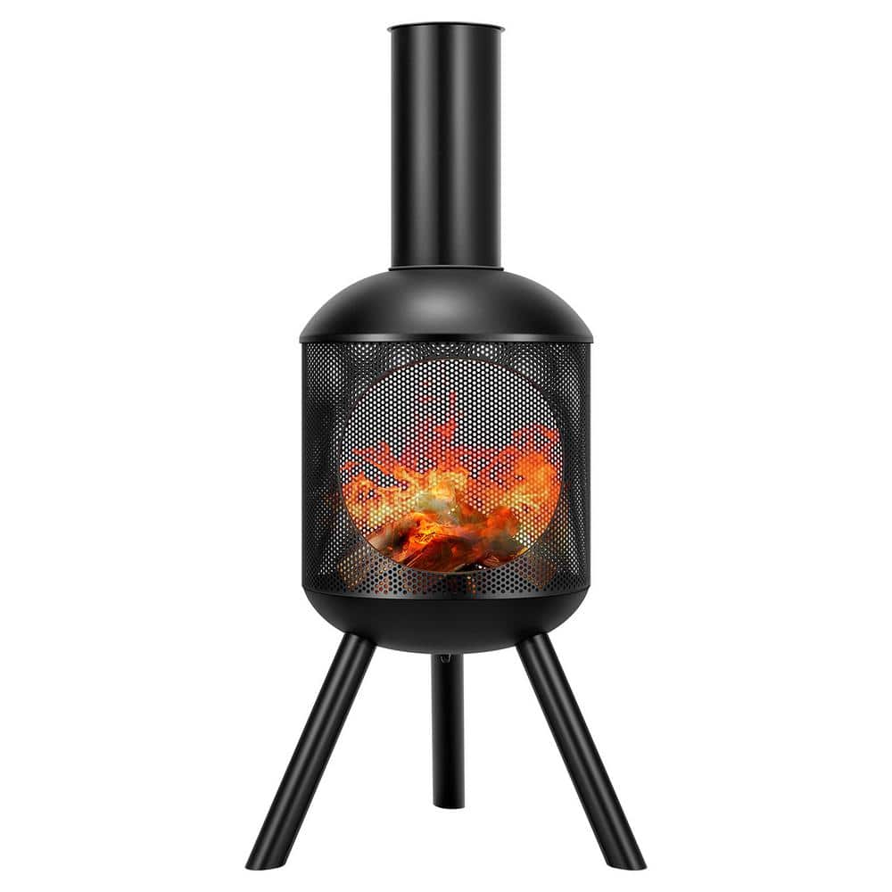 VIVOHOME 46 in. H Outdoor Cold-Rolled Steel Chiminea Fireplace with ...