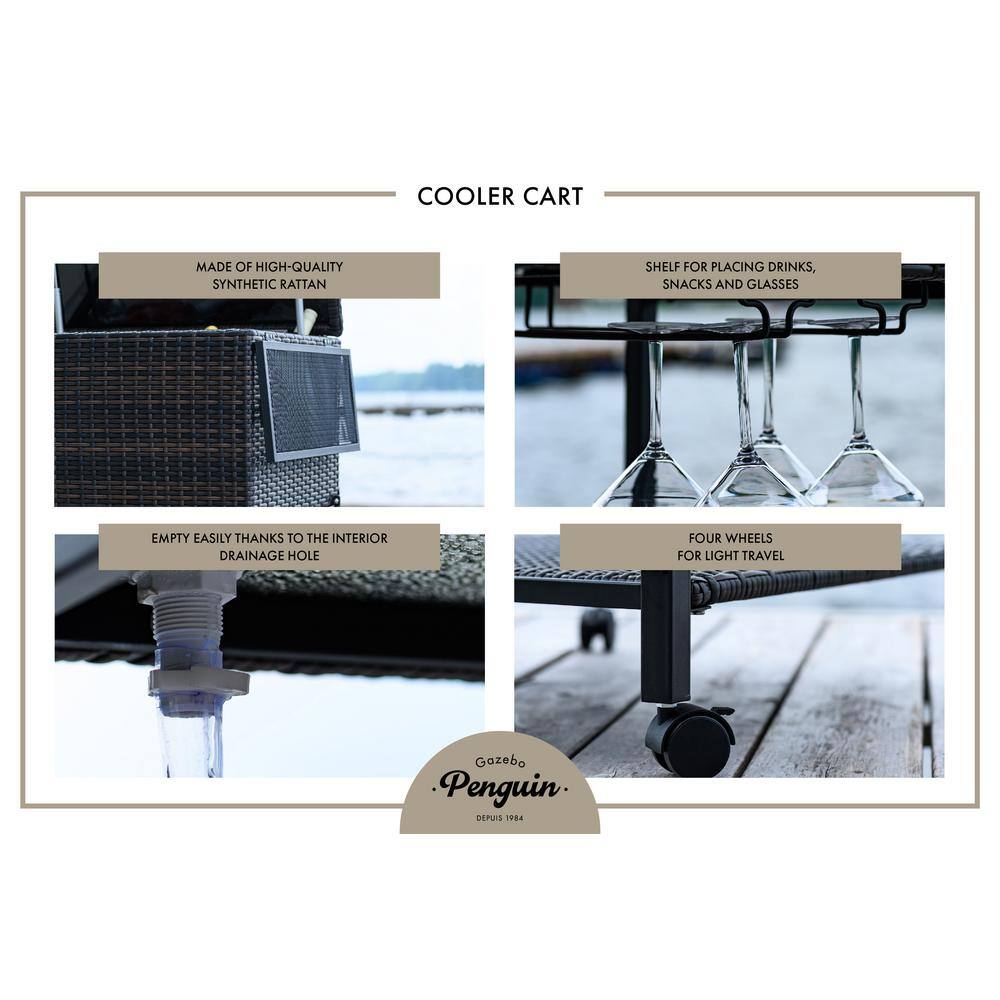 Outdoor Black Metal Rolling Cooler Cart with Storage