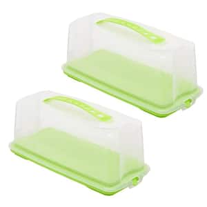 Portable Rectangular Bread Box with Flip Top Lid, Transparent Baking Packaging Box, Green 2-PACK