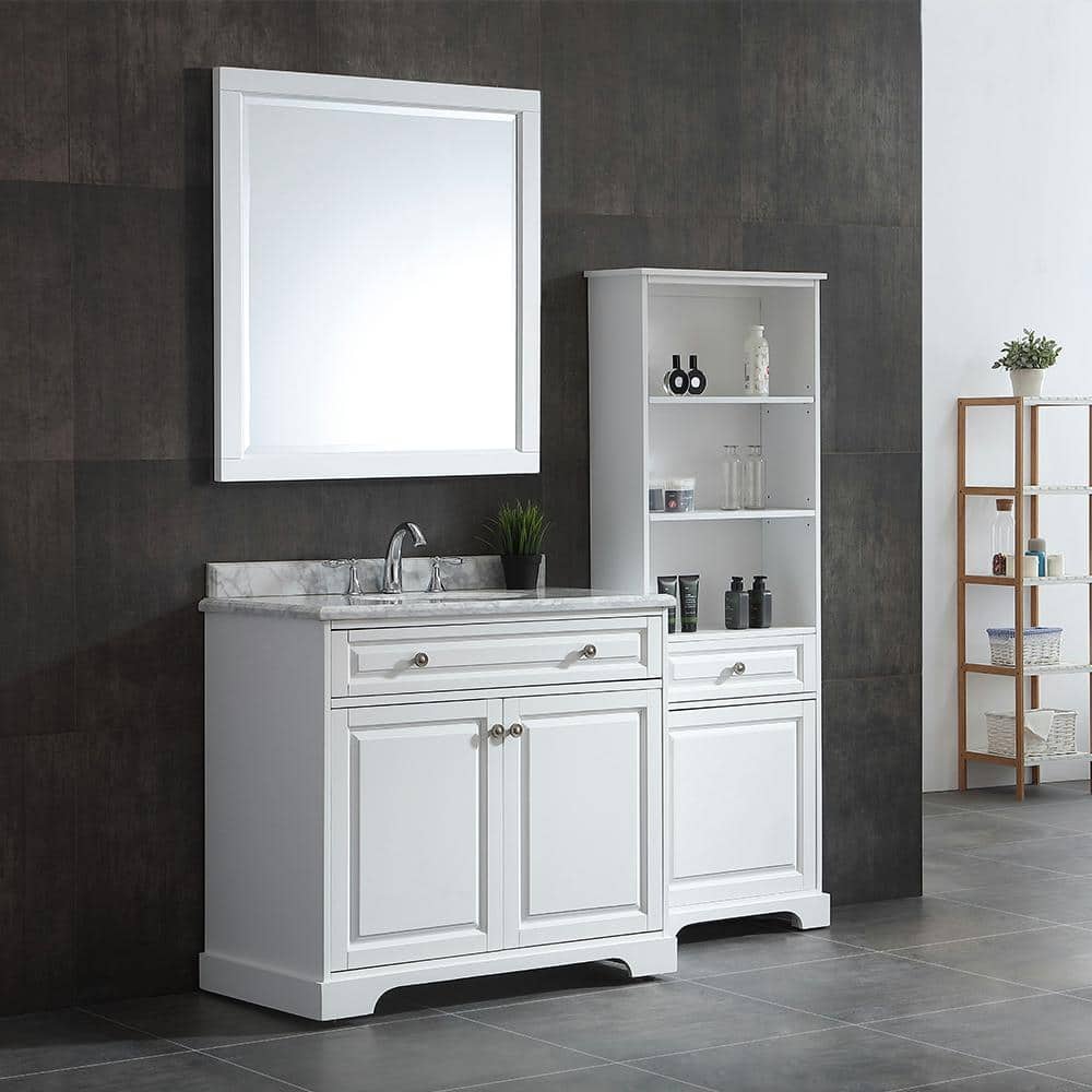 Highclere Size 33 in. W x 36 in. H Rectangular Framed Wall Mount Bathroom Vanity Mirror in White
