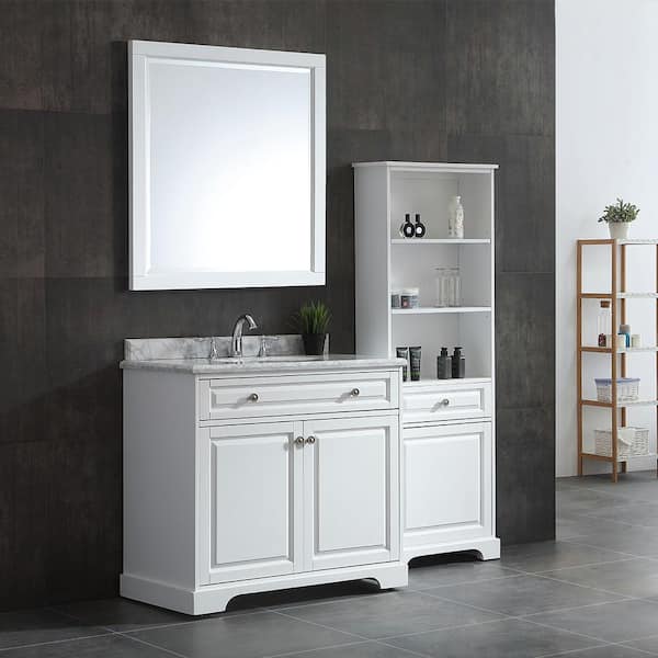 Highclere 33 in. W x 36 in. H Rectangular Framed Wall Mount Bathroom Vanity Mirror in White