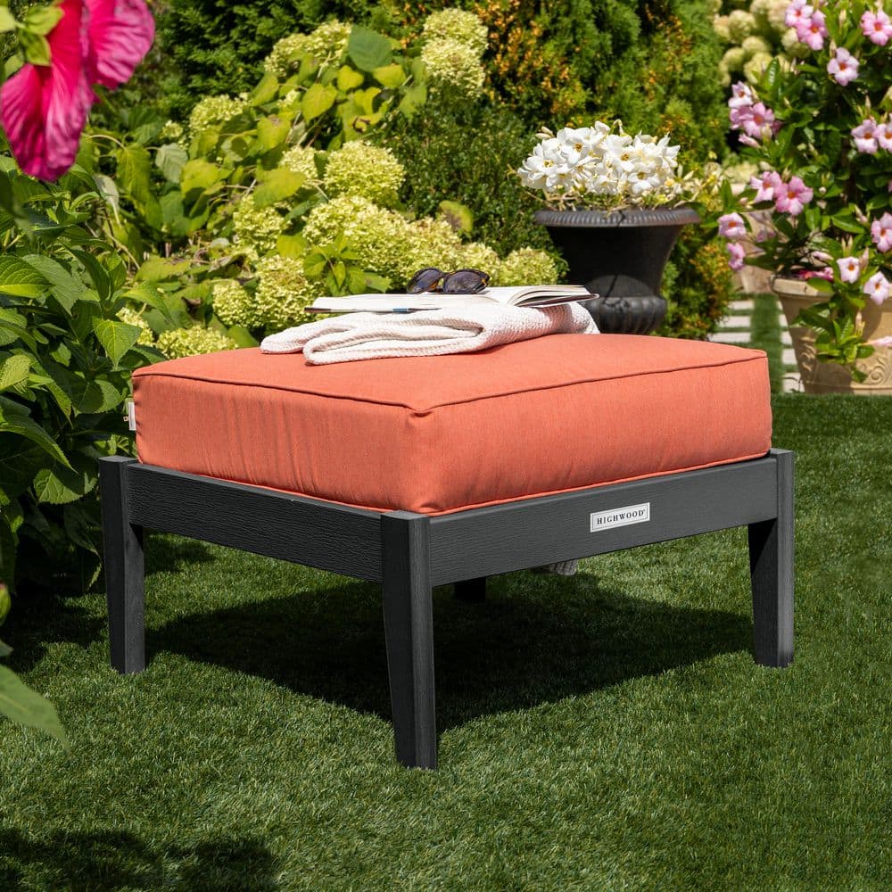 Lehigh Black Recycled Plastic Outdoor Deep Seating Ottoman with Canvas Persimmon Cushion price history on PriceWatchPro