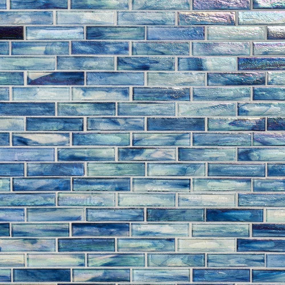 Beach Blue Polished Glass Brick Joint Mosaic Wall Tile