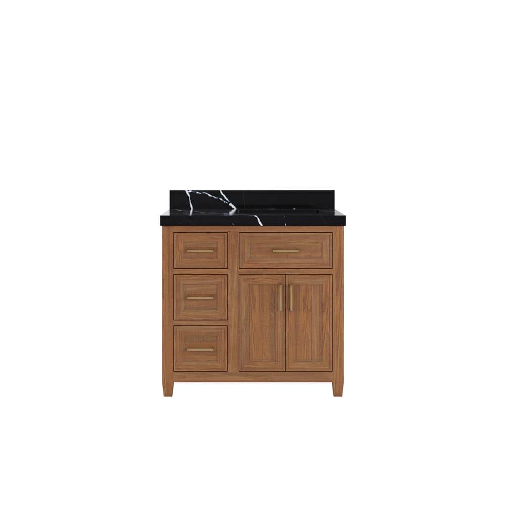 Santa Monica 36 in. W x 22 in. D x 36 in. H Right Offset Sink Bath Vanity in Dark Natural with 2 in. Calcutta Black Top price history on PriceWatchPro
