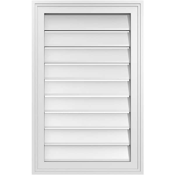 Ekena Millwork 18" x 28" Vertical Surface Mount PVC Gable Vent: Functional with Brickmould Frame