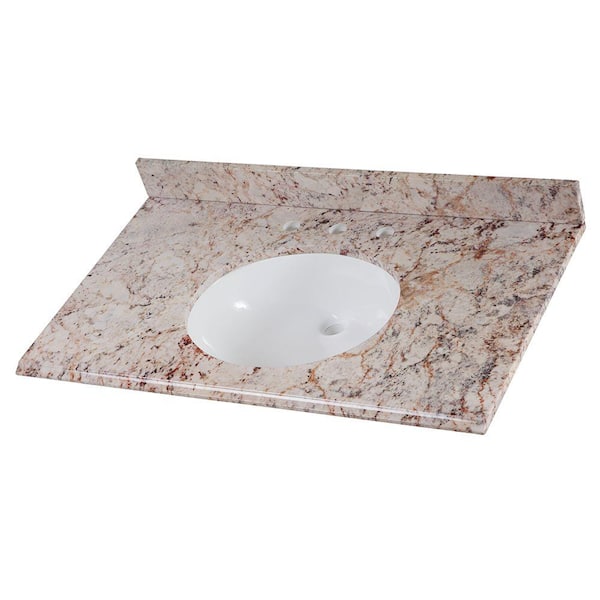 Home Decorators Collection 37 in. W x 22 in. D Cultured Marble White Single Sink Vanity Top in Rustic Gold