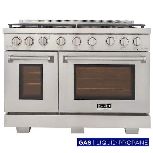 Professional 48 in. 6.7 cu. ft. Double Oven Propane Gas Range with 25K Power Burner Convection Oven in Stainless Steel