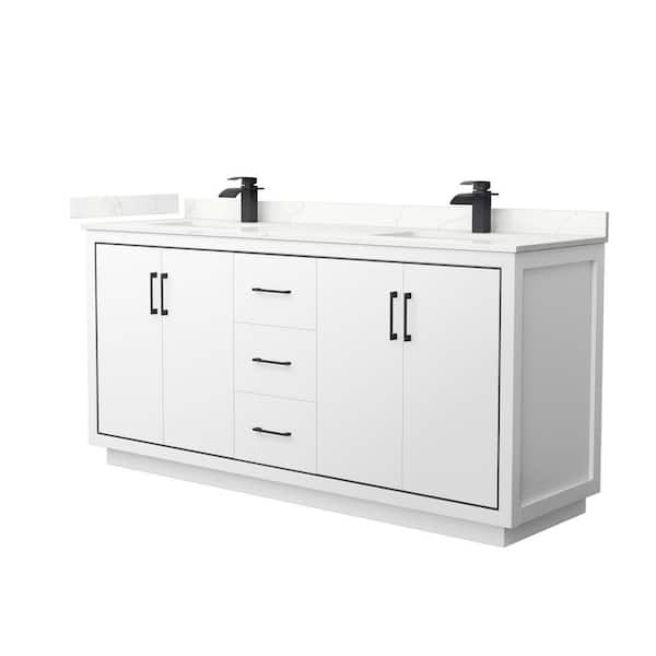 Wyndham Collection Icon 72 in. W x 22 in. D x 35 in. H Double Bath Vanity in White with Giotto Quartz Top