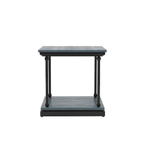 Blue River 23.63 in. Antique Blue and Black Square Wooden End Table