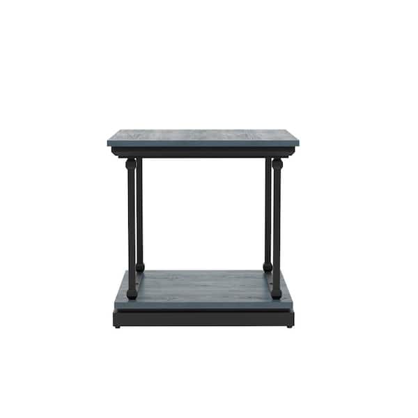 Furniture of America Blue River 23.63 in. Antique Blue and Black Square Wooden End Table