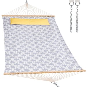Double Hammock Quilted Fabric Swing with Spreader Bar, Detachable Pillow, 55" x 79" Large Hammock, Gray Drops