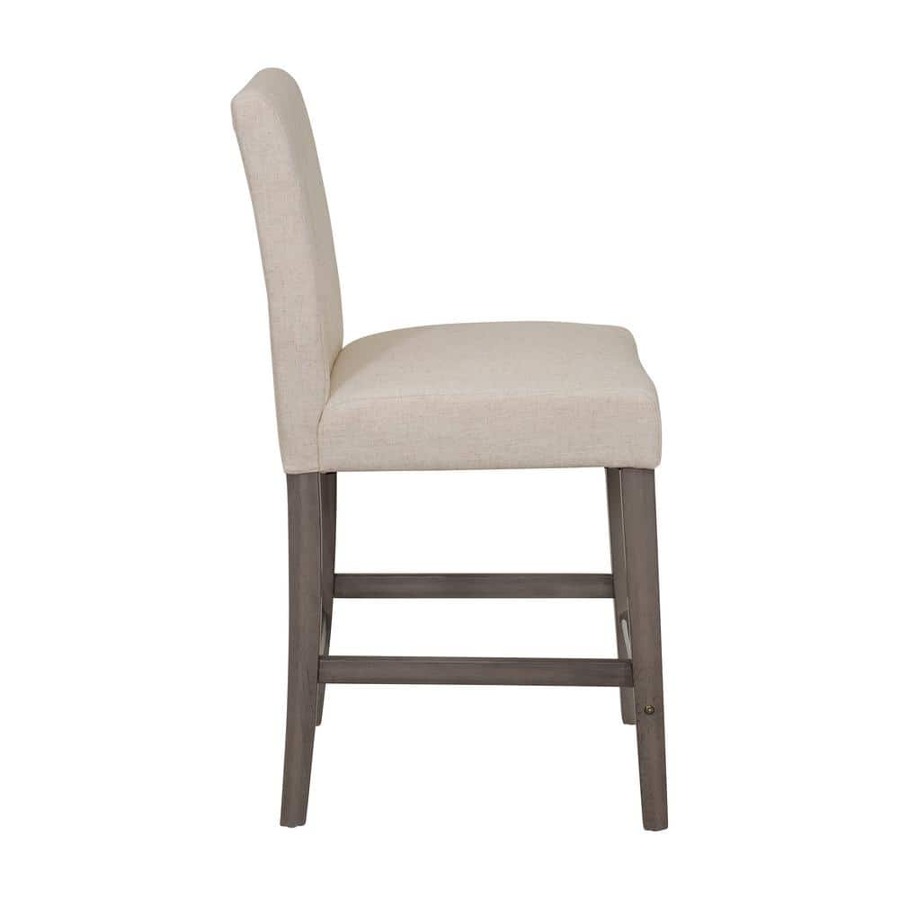 Beige Upholstered Counter Height Bar Stool with Metal Footrest