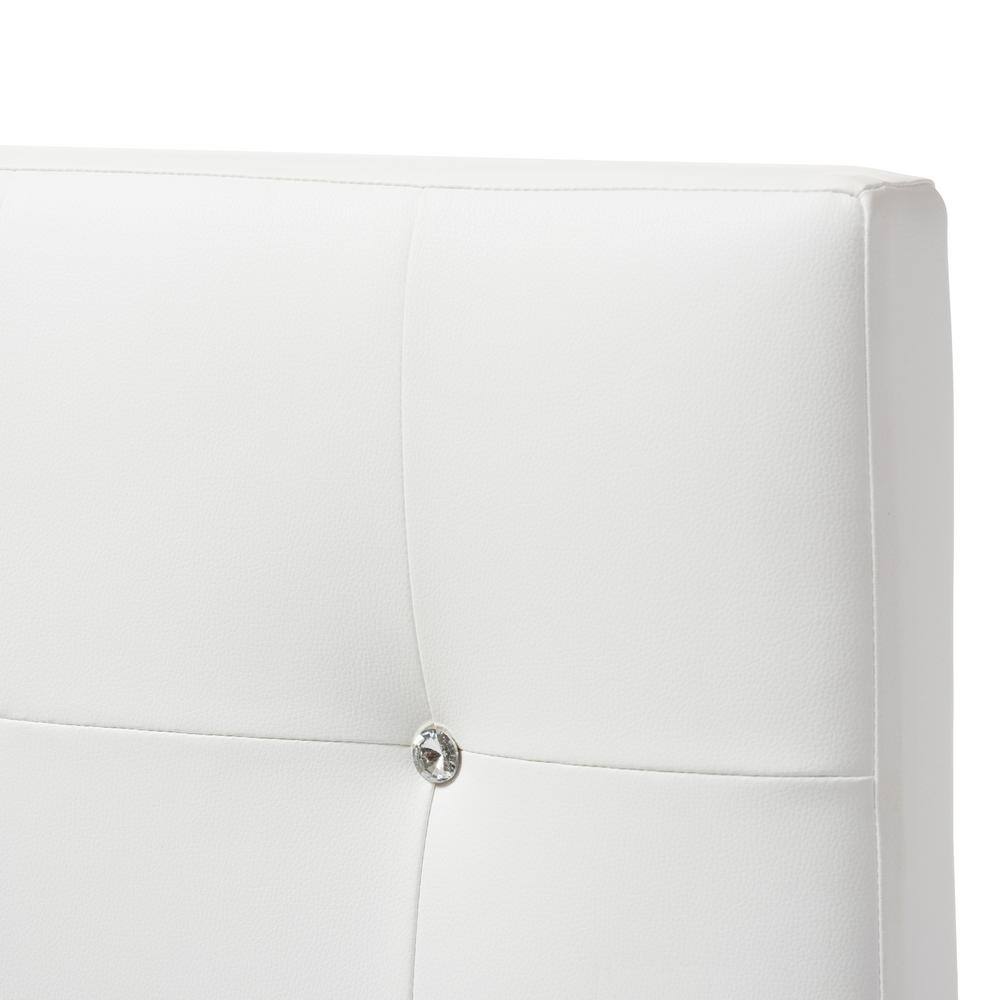 White Faux Leather Tufted Queen Headboard with Crystal Buttons