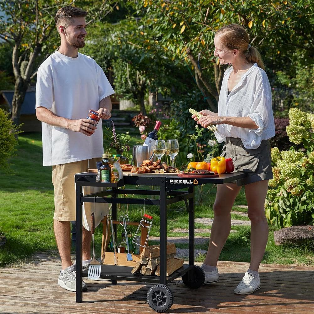 Small Black Steel Foldable Outdoor Grill Table Cart