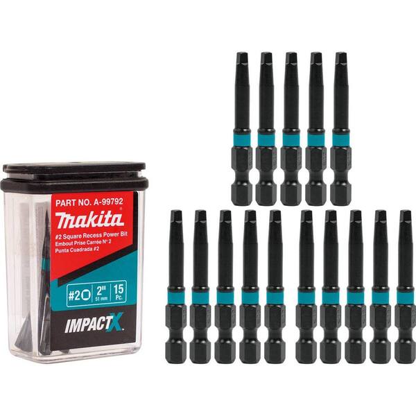 Makita ImpactX #2 Square Recess 2 in. Modified S2 Steel Power Bit (15-Pack)
