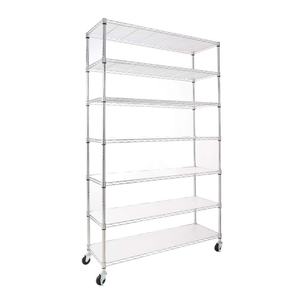 7Shelf Chrome Steel Wire Shelving Unit Storage Shelves with Wheels