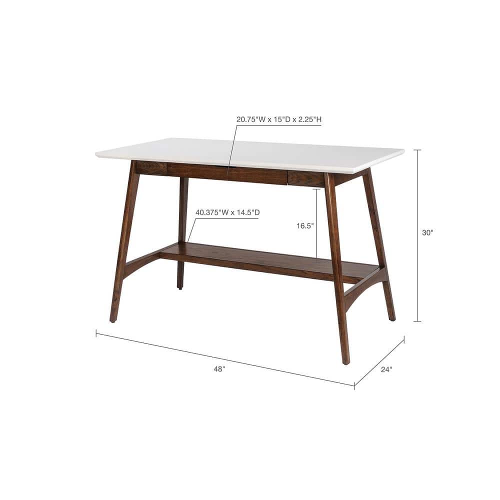 Avenu Mid-Century White and Oak Writing Desk with Drawer