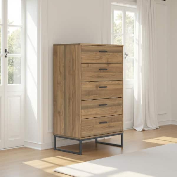 Deana Brown and Black 5-Drawer 29.88 in. Tall Dresser Without Mirror