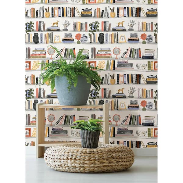 Painterly Yellow Shelf Stories Novelty Vinyl Peel and Stick Wallpaper Roll