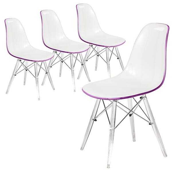 Leisuremod Dover White Purple Side Chair Set of 4