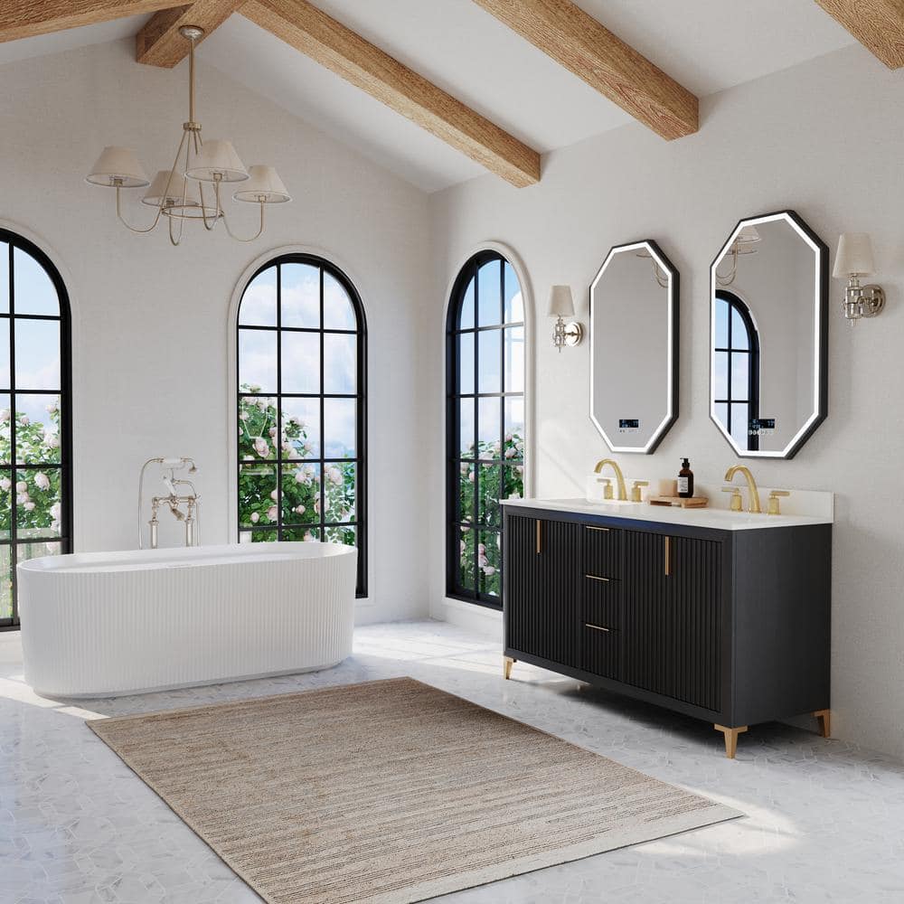 Turlington 60" Black Oak Vanity with White Quartz Top