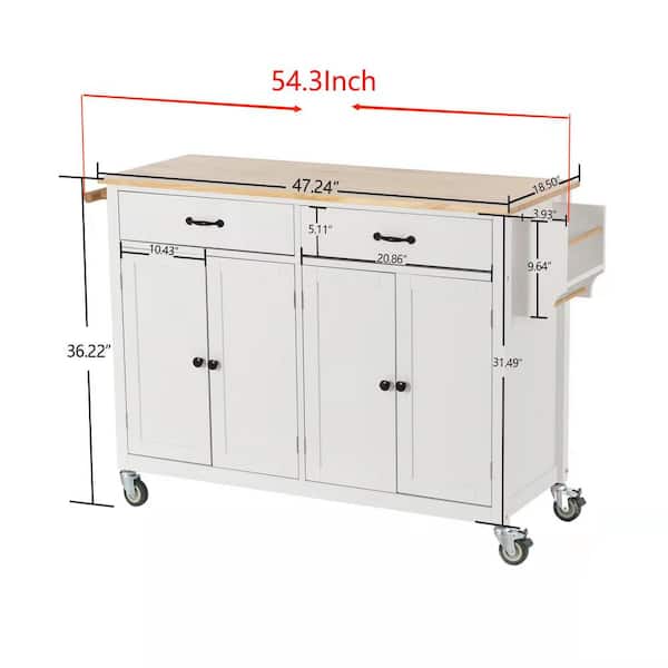 Nestfair White Wood Base with Mdf Wood Top Rolling Kitchen Island (18.5-in x 54.33-in x 36.22-in)