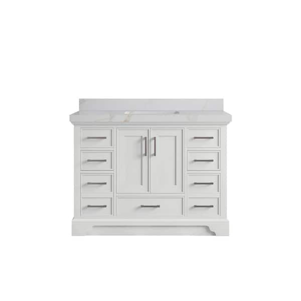 Willow Collections Charlotte 48 in. Single Sink Freestanding White Bath Vanity with Calacatta Sienna Qt. Top Unassembled